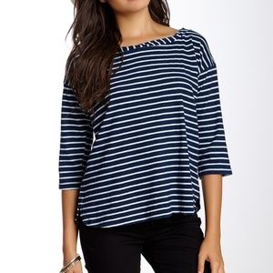 Splendid Blue Stripe Boat Neck Tee 100% Cotton S